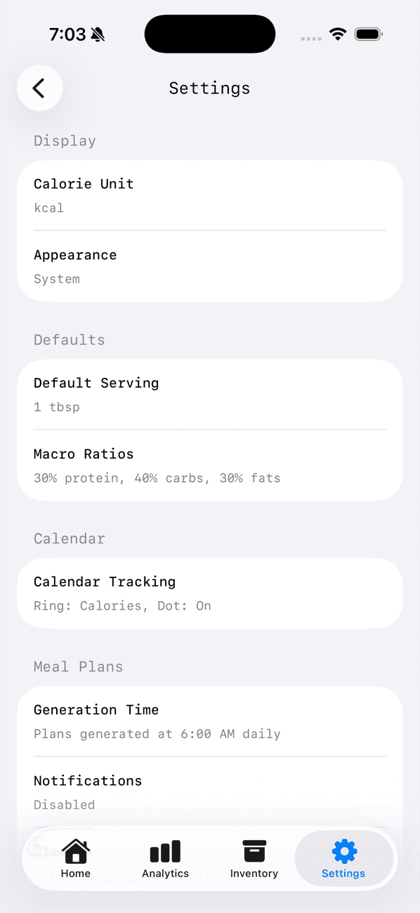 Display and macro settings